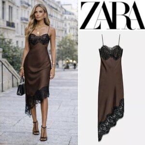 NEW ZARA ASYMMETRIC SATIN LACE DRESS ZW COLLECTION S 4772/113